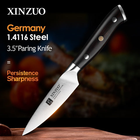 XINZUO 3.5'' Japanese Style Utility Knife Ergonomic Ebony Handle  German 1.4116 Stainless Steel Peeling Fruit Kitchen Chef Knife