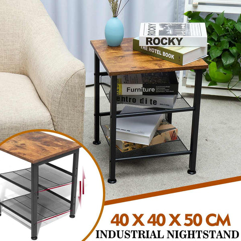 3 Layer Square Coffee Table Sofa Side Table with Storage Shelf Metal Frame Nightstand Small Desk Living Room Furniture