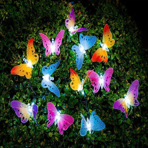 10/20/30 Led Solar Powered Butterfly Fiber Optic Fairy String Light Waterproof Christmas Outdoor Garden Holiday Decoration Light