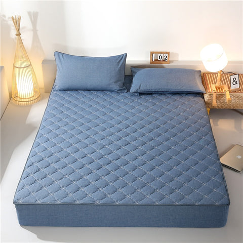 Cotton Thicken Quilted Mattress Cover King Quilted Bed Sheet Anti-Bacteria Mattress Topper Air-Permeable Customizable