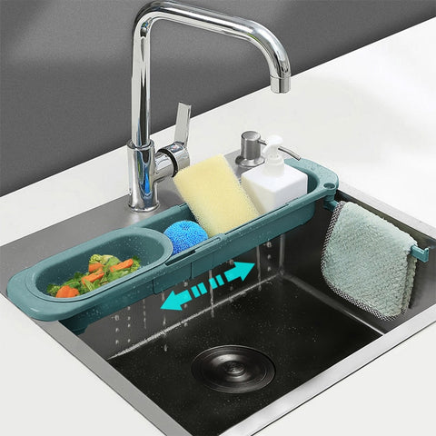 Telescopic Sink Rack Soap Sponge Holder Kitchen Sinks Organizer Adjustable Sinks Drainer Rack Storage Basket Kitchen Accessories